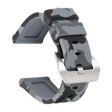 Silicone Watch Bands 22mm Soft Watch Band with Silver Buckle, Camo Gray