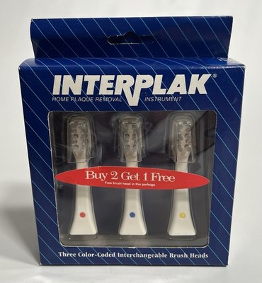 Interplak Pack of 3 Color Coded Interchangeable Brush Heads New NIP Replacement