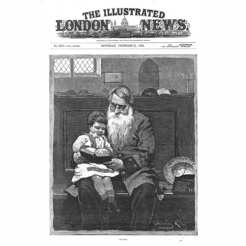 GUNNING KING On Duty, Veteran Reading Story to Girl - Antique Print 1883