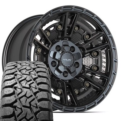 17x9 Black 4PS01 Rims & 33x12.5R17 A/T Tires Set 5x127 & 5x139.7 -6ET