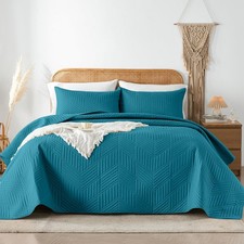 Davulos Full/Queen Quilt Set in Teal, Soft Reversible Microfiber Bedspread fo...