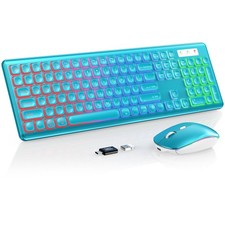 Wireless Keyboard Mouse Combo RGB Backlit Rechargeable 2.4GHz Metallic Blue