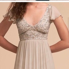 BHLDN Daphne Grey Sequin Gown Plunge Dress Size US 6 EU38