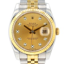 Rolex Datejust 116233 36mm Champagne Diamond 18KY Gold Steel Jubilee Auto Watch