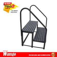 660 Lbs 2 Step RV Stairs Load Capacity Step Ladder Outdoor RV Steps w/ Handrail
