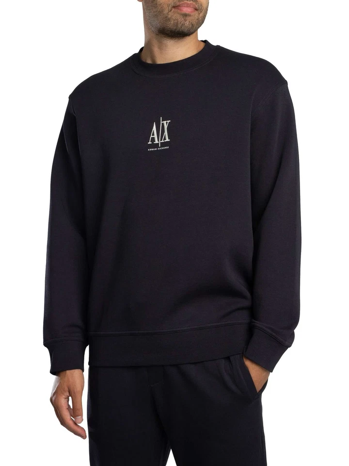 Armani Exchange Men's Embroidered Centre Logo Sweatshirt, Blue - Image 2 of 4