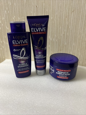 LOreal Elvive Colour Protect Anti Brassiness Purple Shampoo, Conditioner & Maske