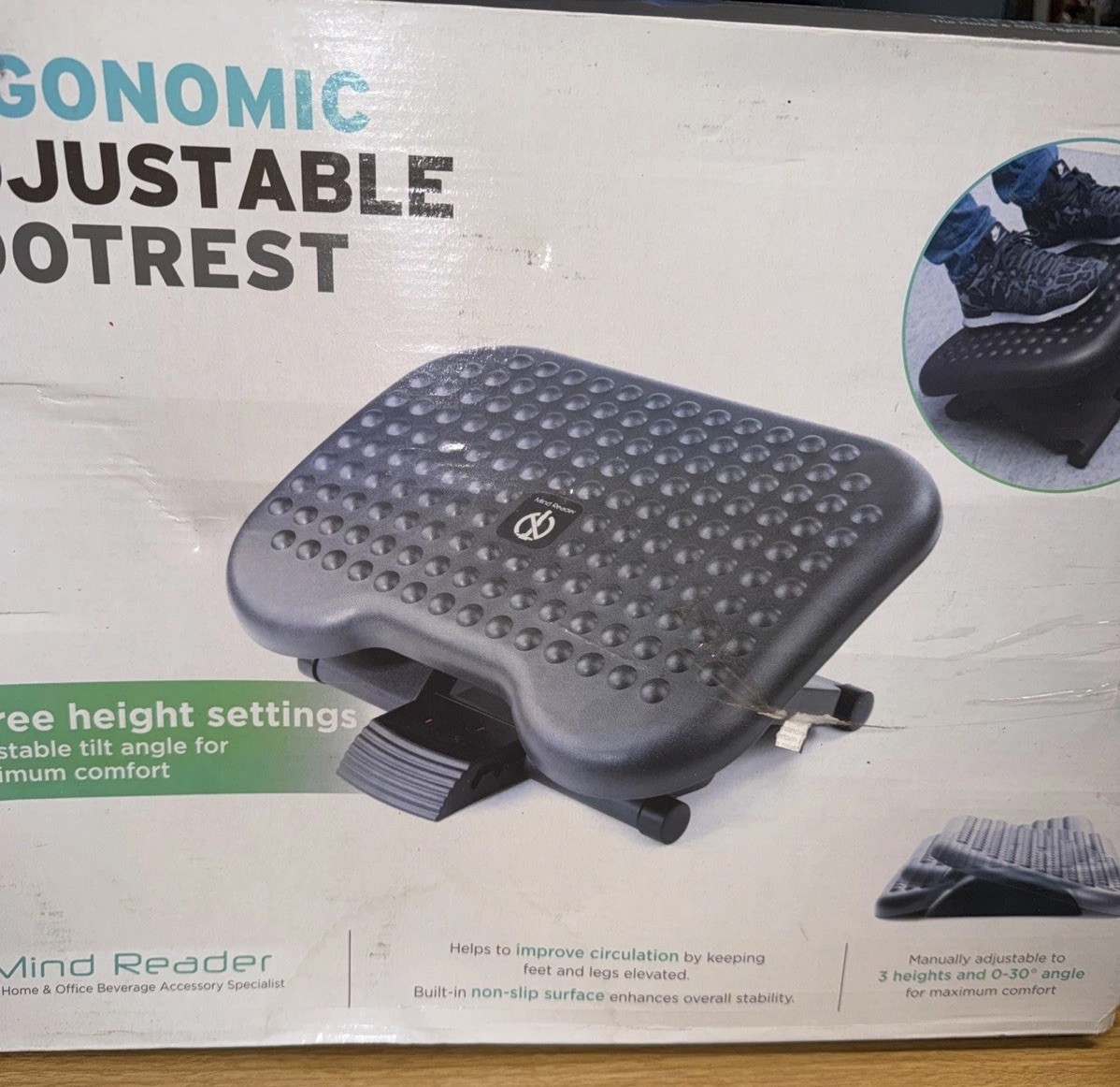 Mind Reader 3 Position Adjustable Height Ergonomic Foot Rest,