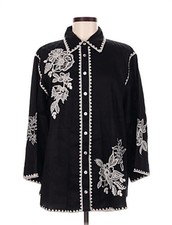 Johnny Was Addison Kimono Sleeve Floral Sun Embroidered Linen Shirt Size Medium