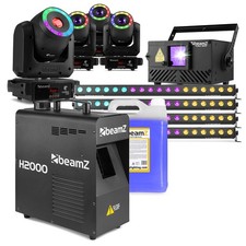 BeamZ Stage & Nightclub Lighting Package – 8 Lights with Laser, Smoke Machine