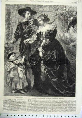 Original alter antiker Druck Fine Art 1865 Rubens Frau Kind britische Institution