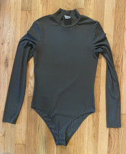H M Women's Dark Green Mock Neck Long Sleeve Stretch Bodysuit One Piece Size S
