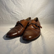 Johnston Murphy Brown Medallion Cap Toe Monk Strap Dress Shoes, Italy, us 11.5