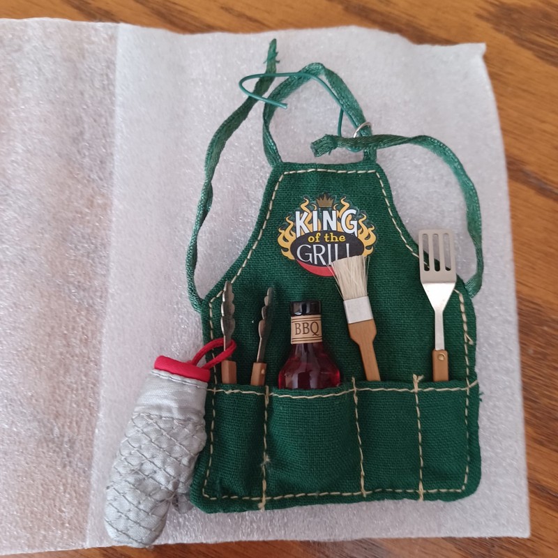NIB Hallmark Keepsake Ornament 2007 King of the Grill Apron with BBQ Tools
