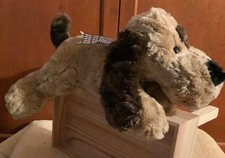 Walmart Floppy Puppy Dog Tan dark Brown Eye Spot Ears Plush Plaid ribbon 15