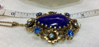 Vintage Austria Rhinestone Lapis Art Glass Teardrop Gold Tone Pendant Necklace — photo 6