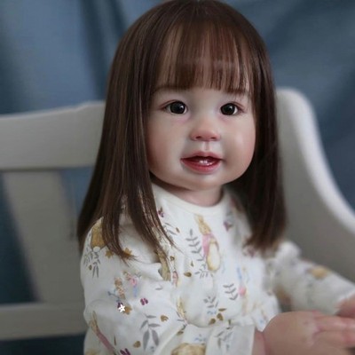28in Lovely Reborn Baby Doll Handmade Toddler Girl W/Rooted Hair Cloth Body Gift