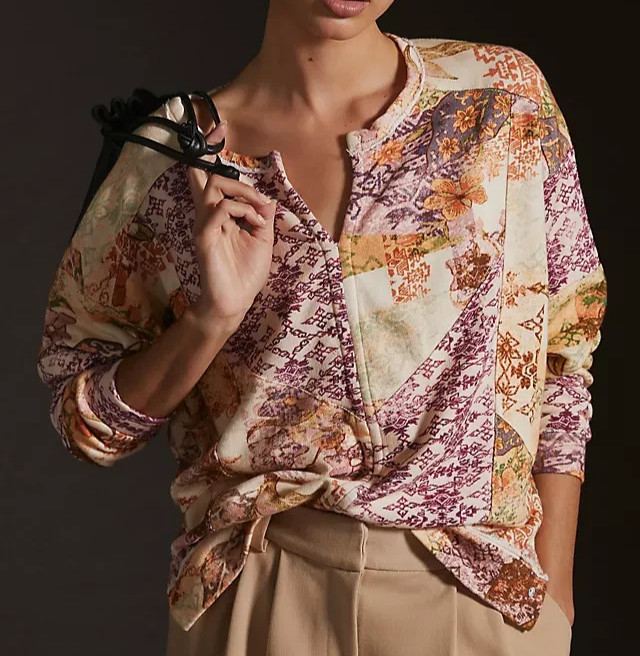 Anthropologie Pilcro Split Neck Patchwork Sweatsh… - image 1