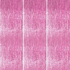 Streamers Tinsel Backdrop Curtain 8.2ft Foil Fringe Curtain for Baby 3pcs Pink