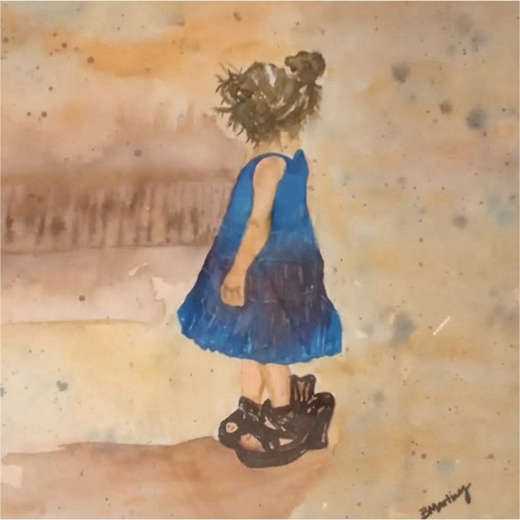 Original Painting Signed Girl in Blue Dress Children Art by BMartinez