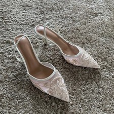 Women Sandals Thin Heels Elegant Mesh Embroidered Flowers Design Luxury Shoes UK