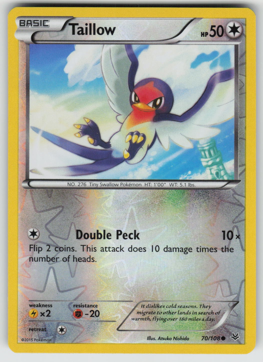 Taillow 70/108 Common Roaring Skies Pokemon Reverse Holo Near Mint