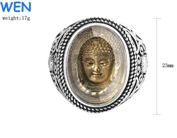 Mens Silver Stainless Steel Buddhist Buddha Amulet Ring Band Punk Size 7-12 - Image 2 of 4