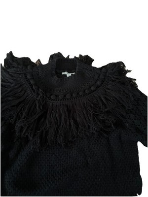 Estellina  Black Fringe Sweater Med