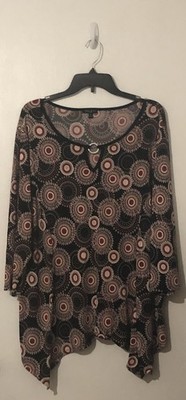 Sami & Jo Plus Women's Long Sleeve Mandala Pattern Multicolored Top (Size 3X)