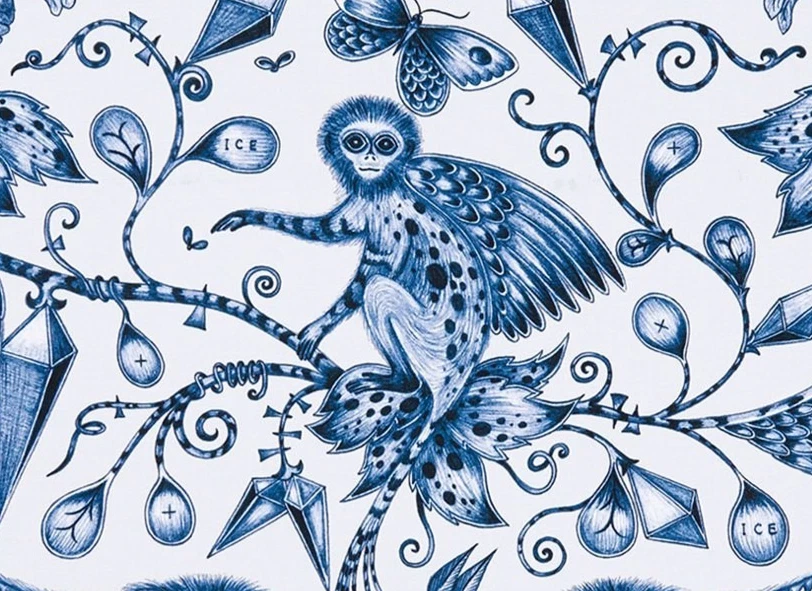 TELA CORTINA CLARKE & CLARKE DE EMMA SHIPLEY Extinta 1,5 METROS ALGODÓN AZUL Foto 4 de 4