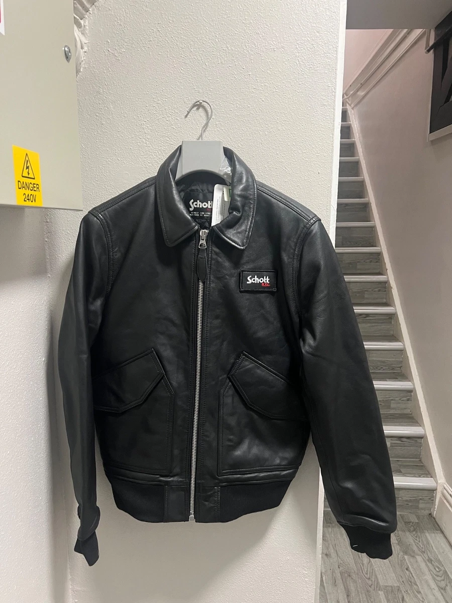 Chaqueta Bomber Schott LC Jet Cuero Negro Cremallera Talla S