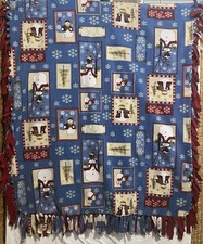 Christmas Throw Handmade Tie Blanket. 58 x 46 Super Soft Holiday Snowmen
