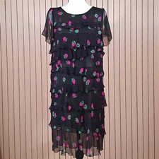 Moschino Cheap & Chic Silk Strawberry Ruffle Dress UK 12 IT 44 Tiered Sheer Midi