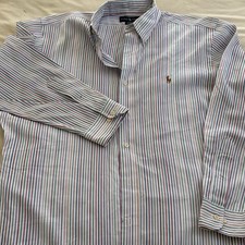 Vtg Ralph Lauren Classic fit shirt Button Up Stripes Size 16 32/33 Brown Pony