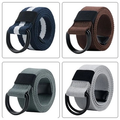 Mens Womens Canvas Double D-Ring Belts Fabric Webbing Waist Belt Strap Waistband