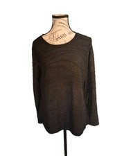 Simply Vera Vera Wang Women Large Top Black Gold Shimmer Wave Textured Long...