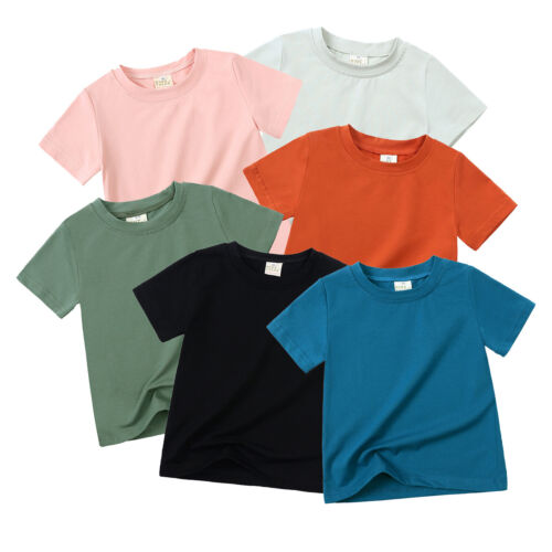 Toddler Kids Girls Boys Tops Solid Short Sleeve Summer Sports T-shirt Tops Shirt