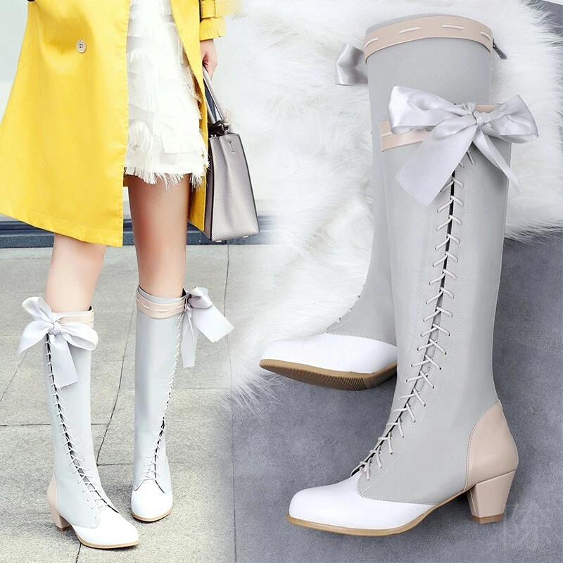 Womens Cowboy Knee High Boots Cute Bow Lolita Cosplay Riding Boots