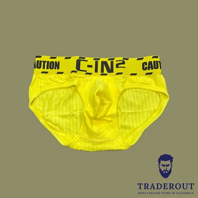C-IN2 men yellow Caution cotton stretch low rise brief underwear size M