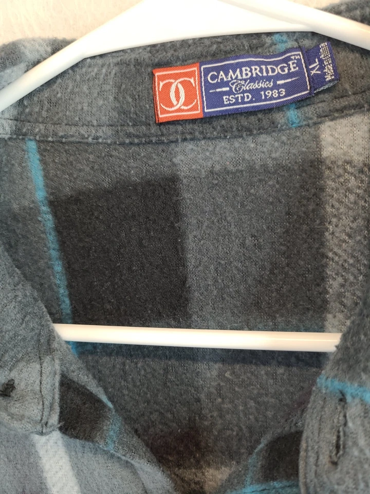 Cambridge Classics Gray Plaid Lightweight Fleece Long Sleeve Shirt Mens XL - Image 2 of 4