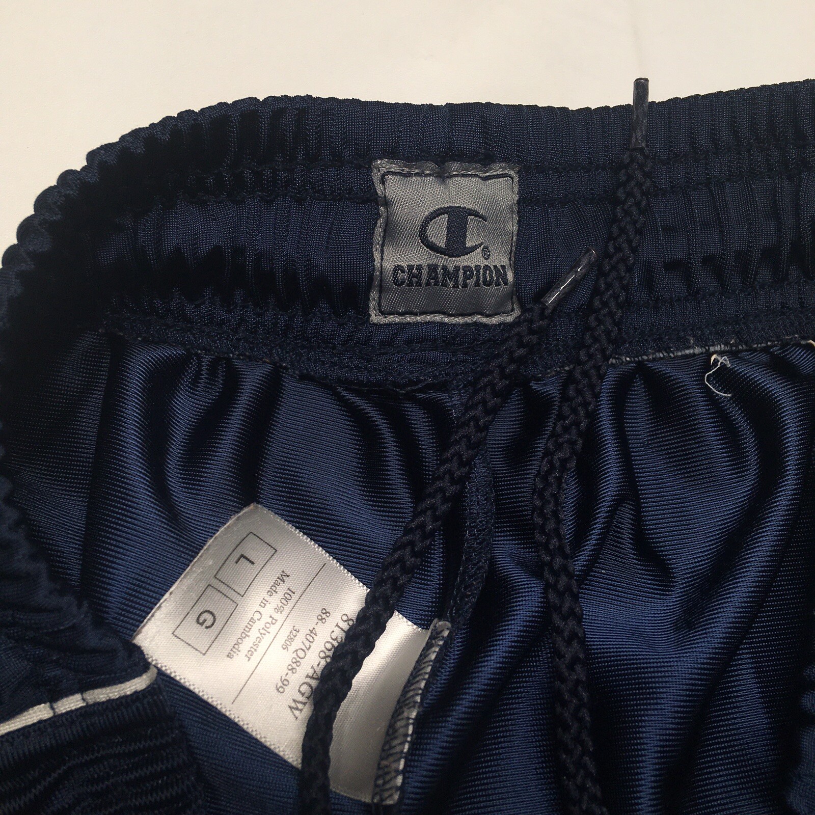 Vintage 90s Champion Shorts Men’s Large Blue White Stripe Basketball Pockets