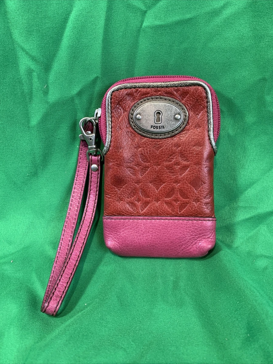 Fossil phone wallet wristlet leather purse Red Pink