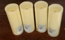 LOT OF 4 Made By Design 3" x8" Vanilla Scented LED Pillar flameless Candle Cream