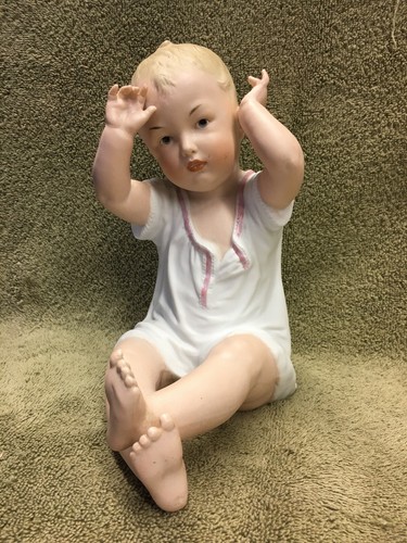 Antique Vtg Bisque Porcelain Baby Sitting 8"