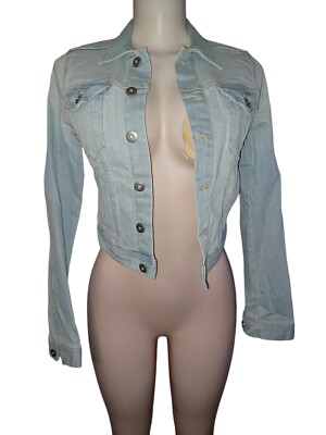 H M Divided Jean Jacket Cropped Denim Womens Size Light