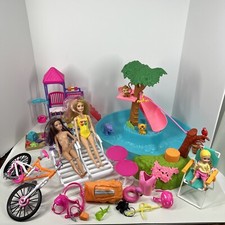Barbie Chelsea Pool Playset Lot Dolls Bicycle Climb N Explore Accessories