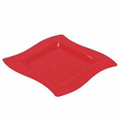 Apple Red Premium Plastic Wavy Square Plates, 10