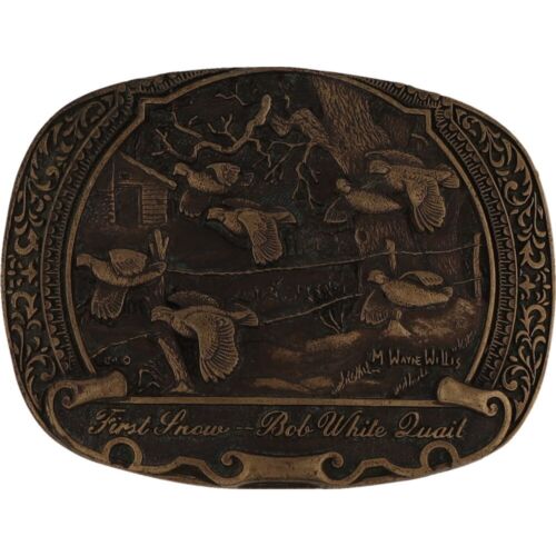 Boucle de ceinture vintage en laiton bob blanc chasse caille chasse western art années 80 - Photo 3 sur 7