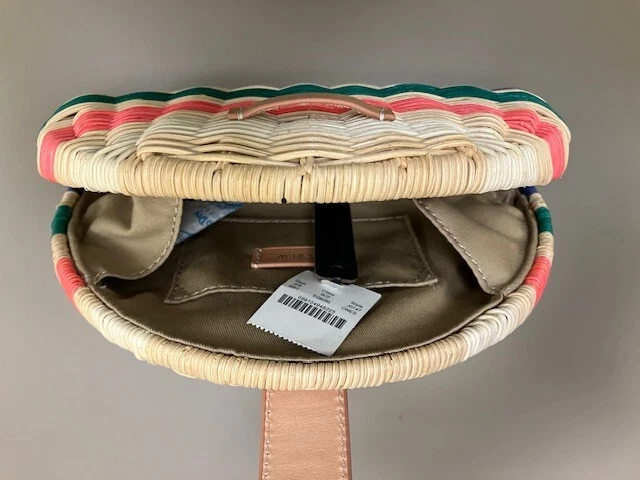 НОВЫЙ J CREW ВЕНТИЛЯТОР РОТАНГОВЫЙ КЛАТЧ СУМОЧКА В RAINBOW МУЛЬТИ ПОЛОСКИ МЕГАН МАРКЛ - Изображение 4 из 4