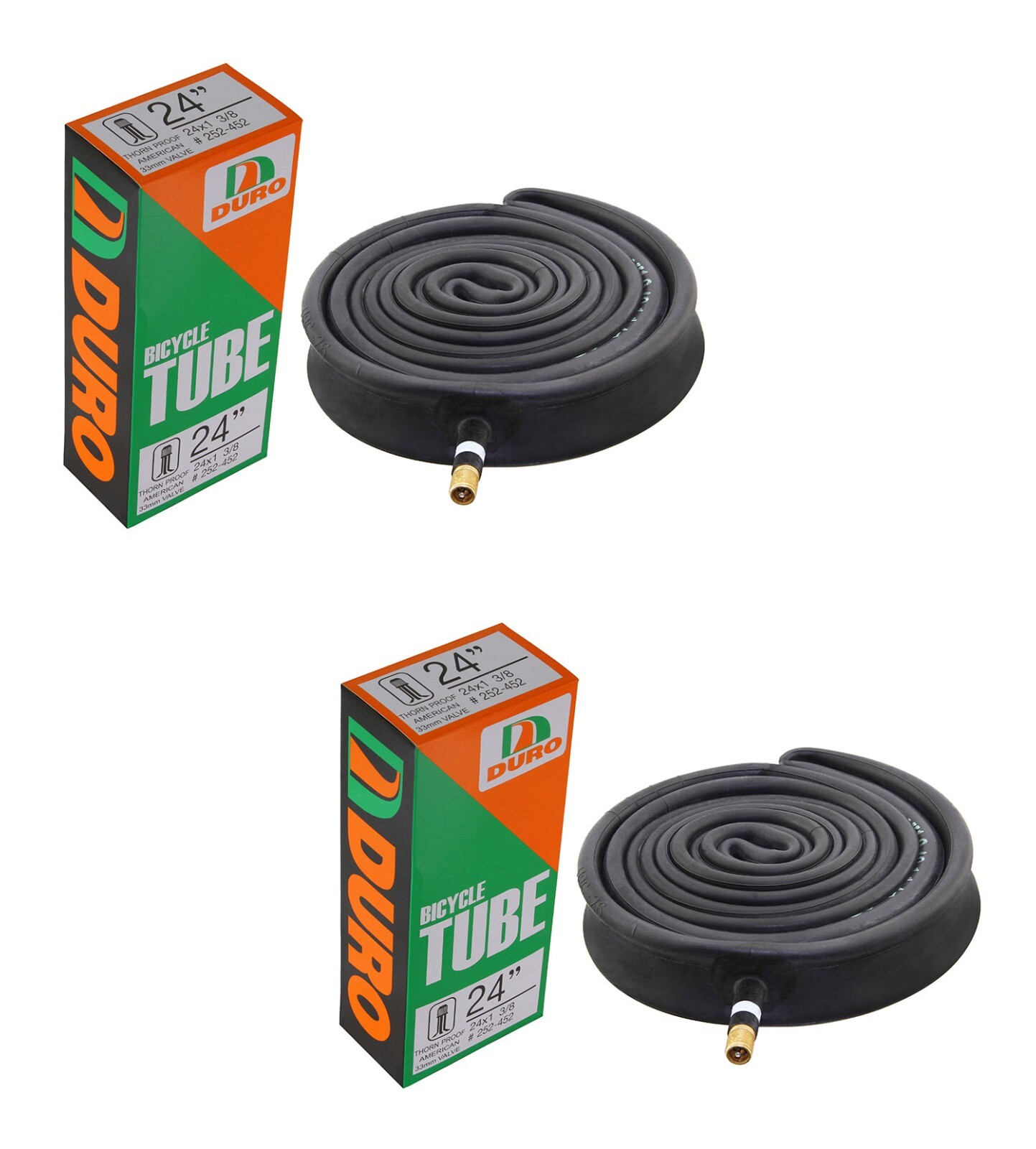PAIR OF THORN RESISTANT DURO BIKE TUBES IN 24" X 1-3/8" 33MM SCHRADER/VALVE